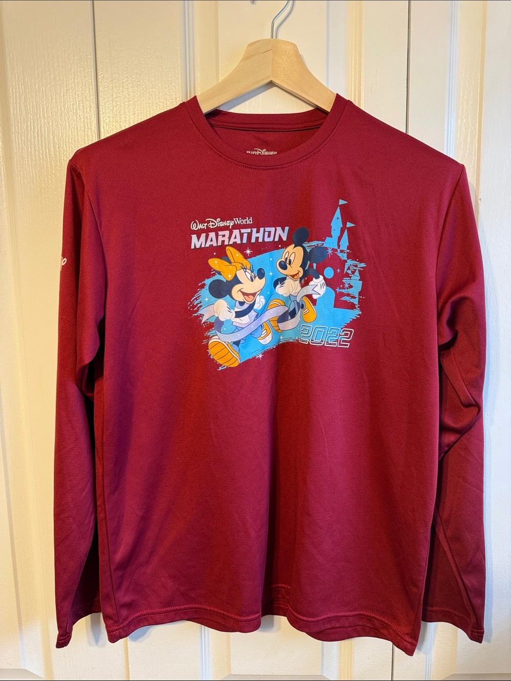 Disney Men's Long-Sleeve Marathon Shirt - Burgundy with Blue Graphic